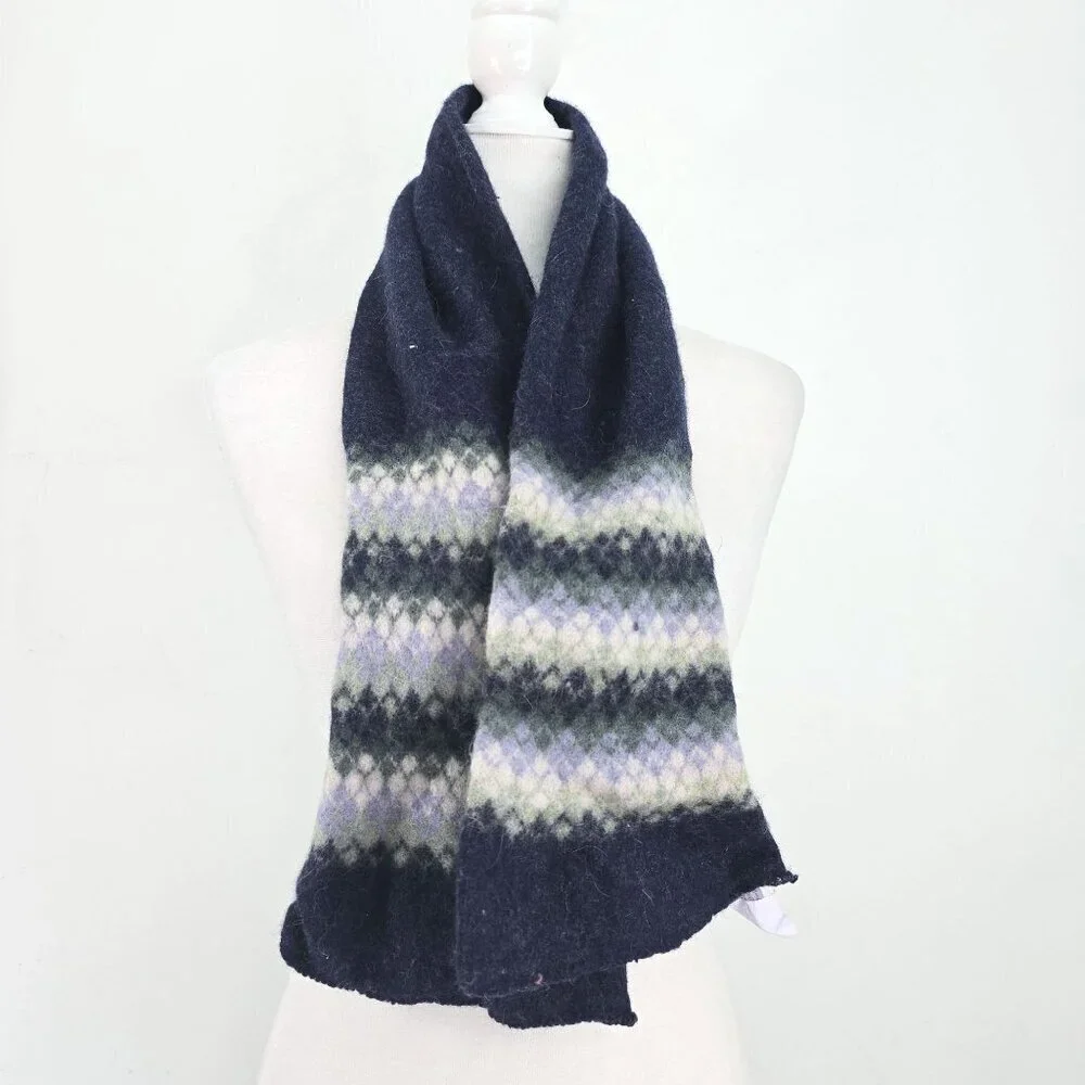 Men's Navy White Fuzzy Lambswool Angora Scarf Wrap